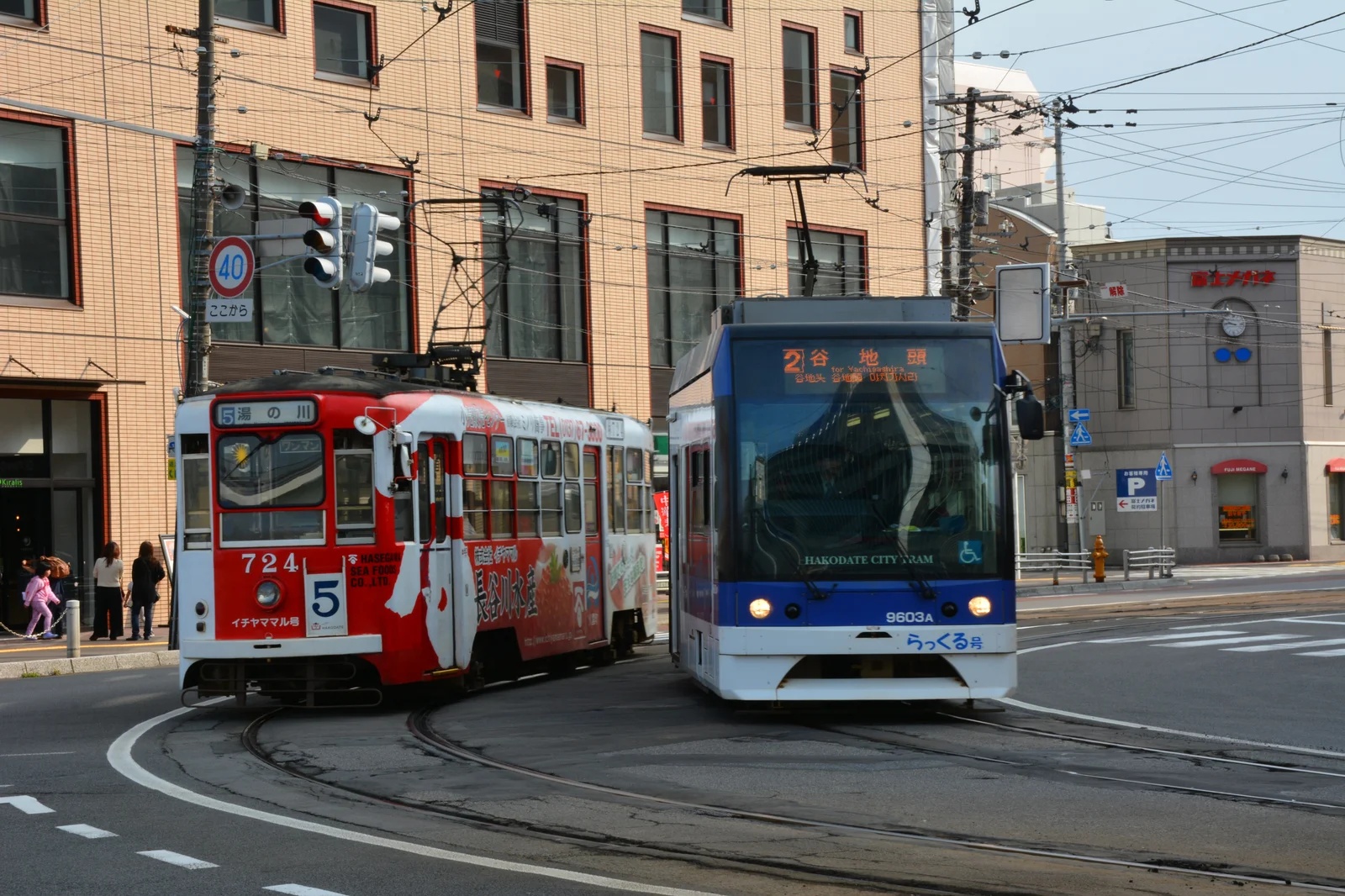 函館市電沿著城市街道行駛
